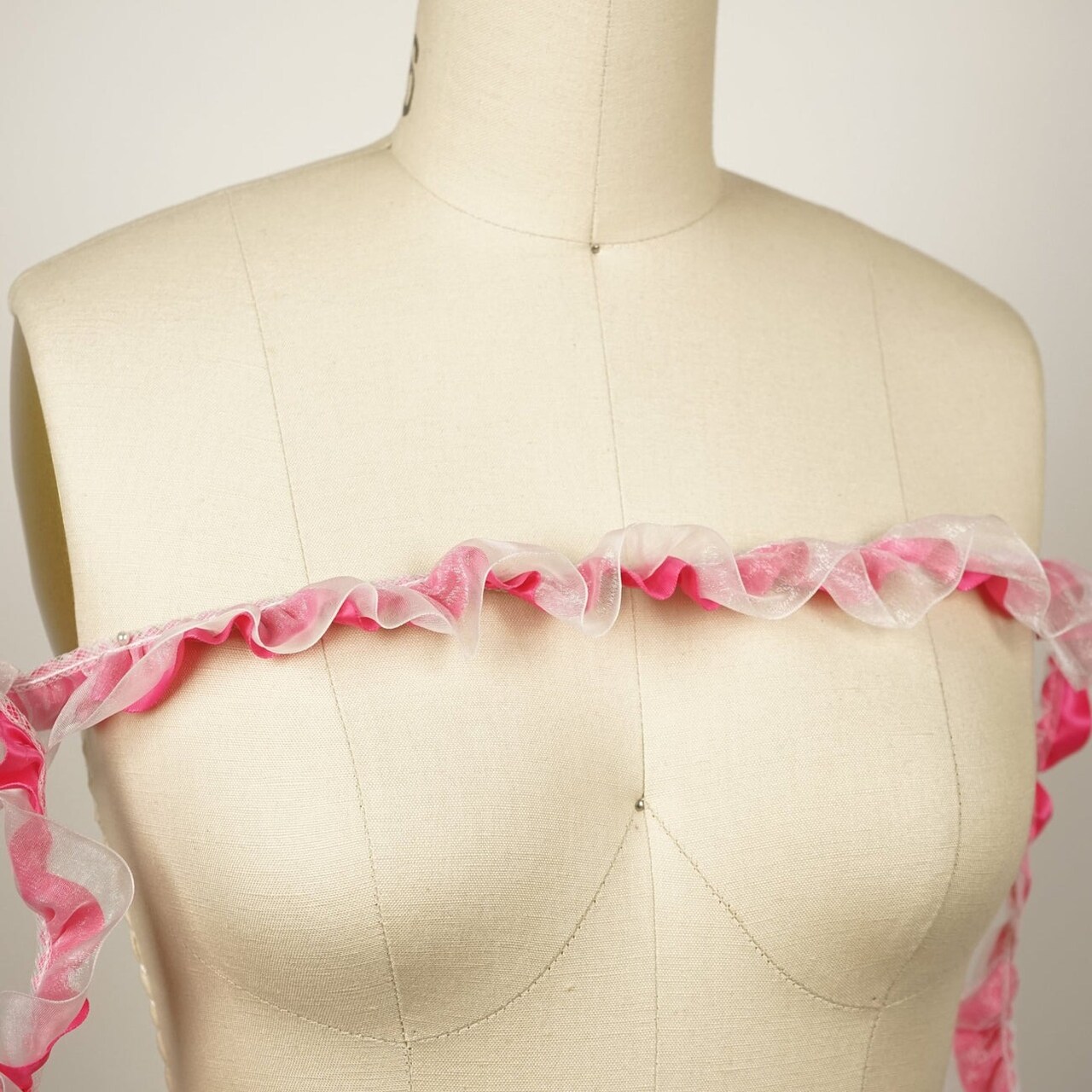 2 Yards Hot Pink Satin Trim With Polyester Lace Overlay Wide Ruffled Lace